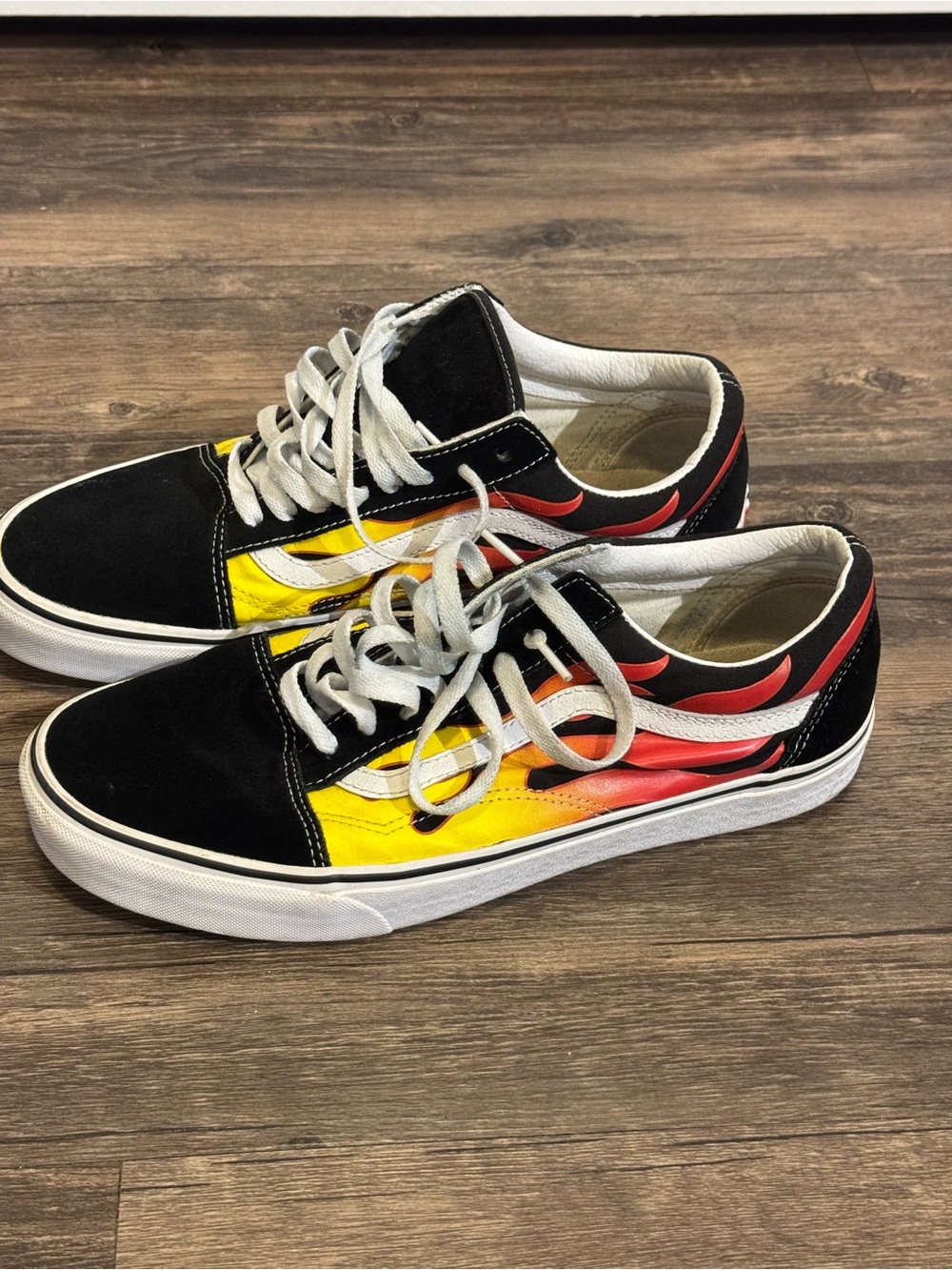 Vans Men’s Old Skool Sneakers - Black/Yellow/Red Flame Design